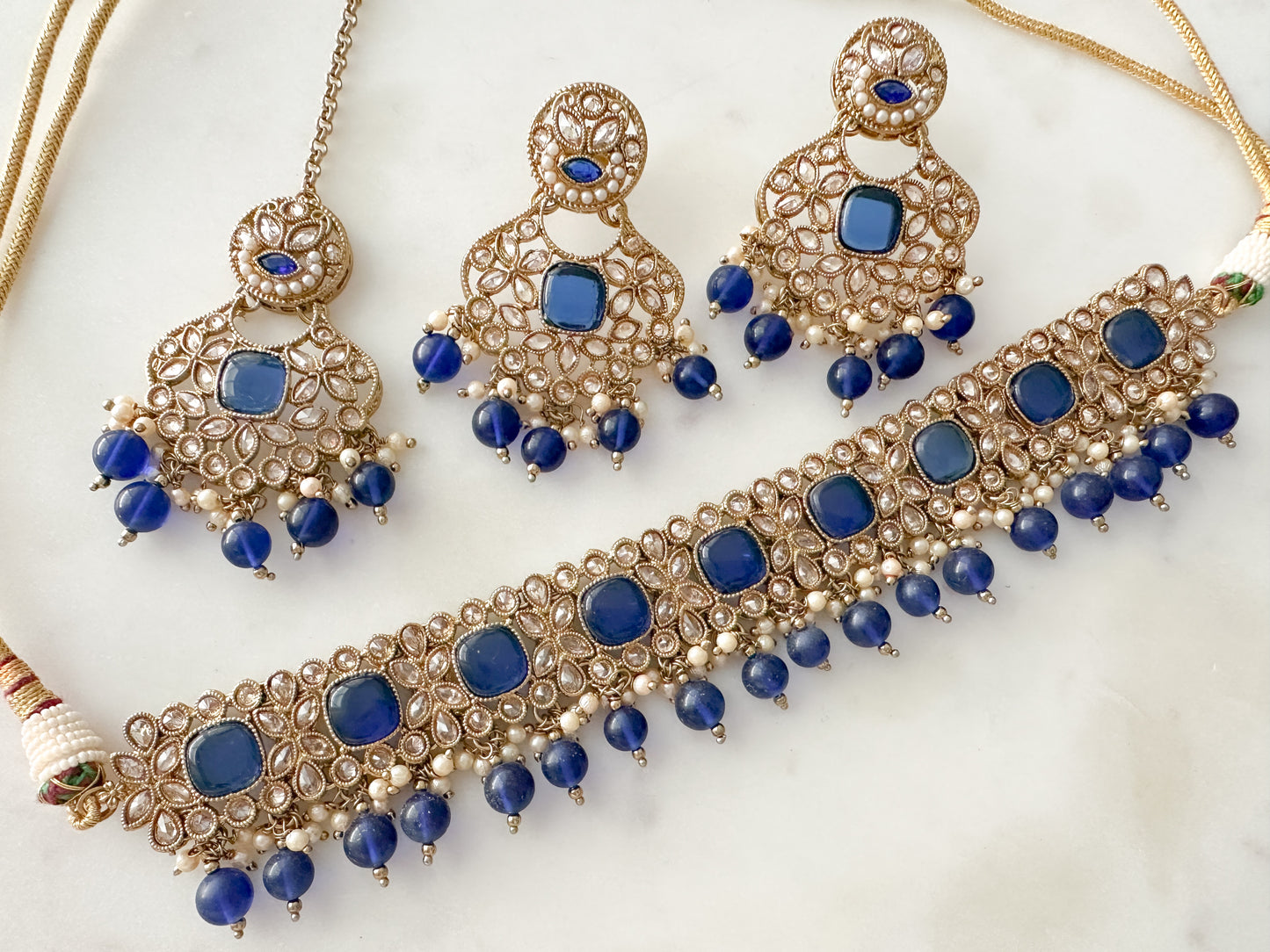 Blue Polki Choker Set
