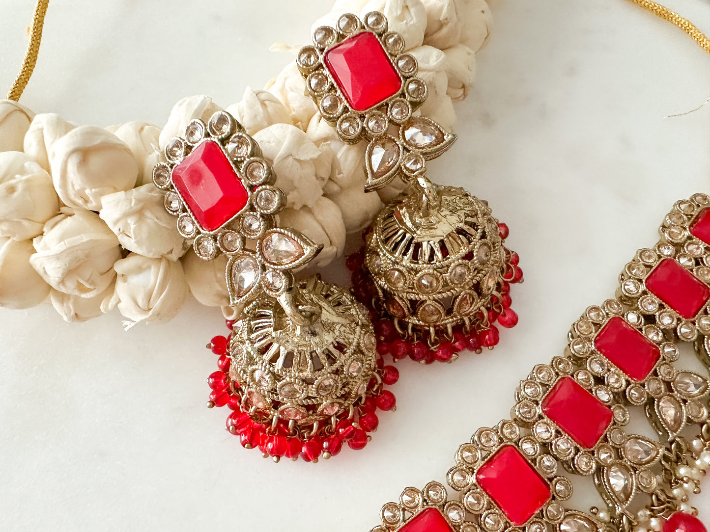 Abisha- Polki Choker Set (red)