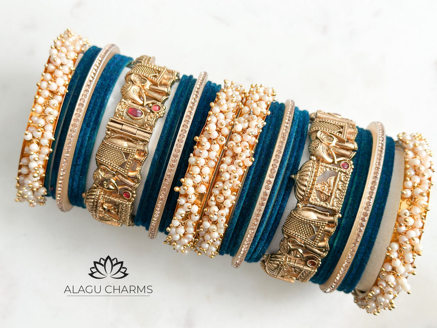 Mangalya- Traditional Wedding Bangles Set for both Arms (teal)