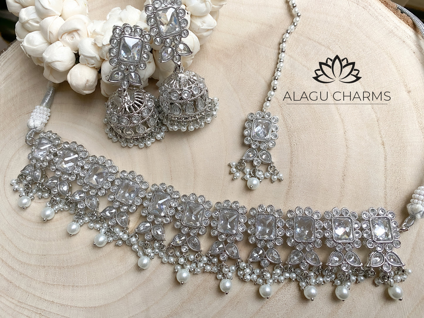 Abisha- Silver Polki Choker Set