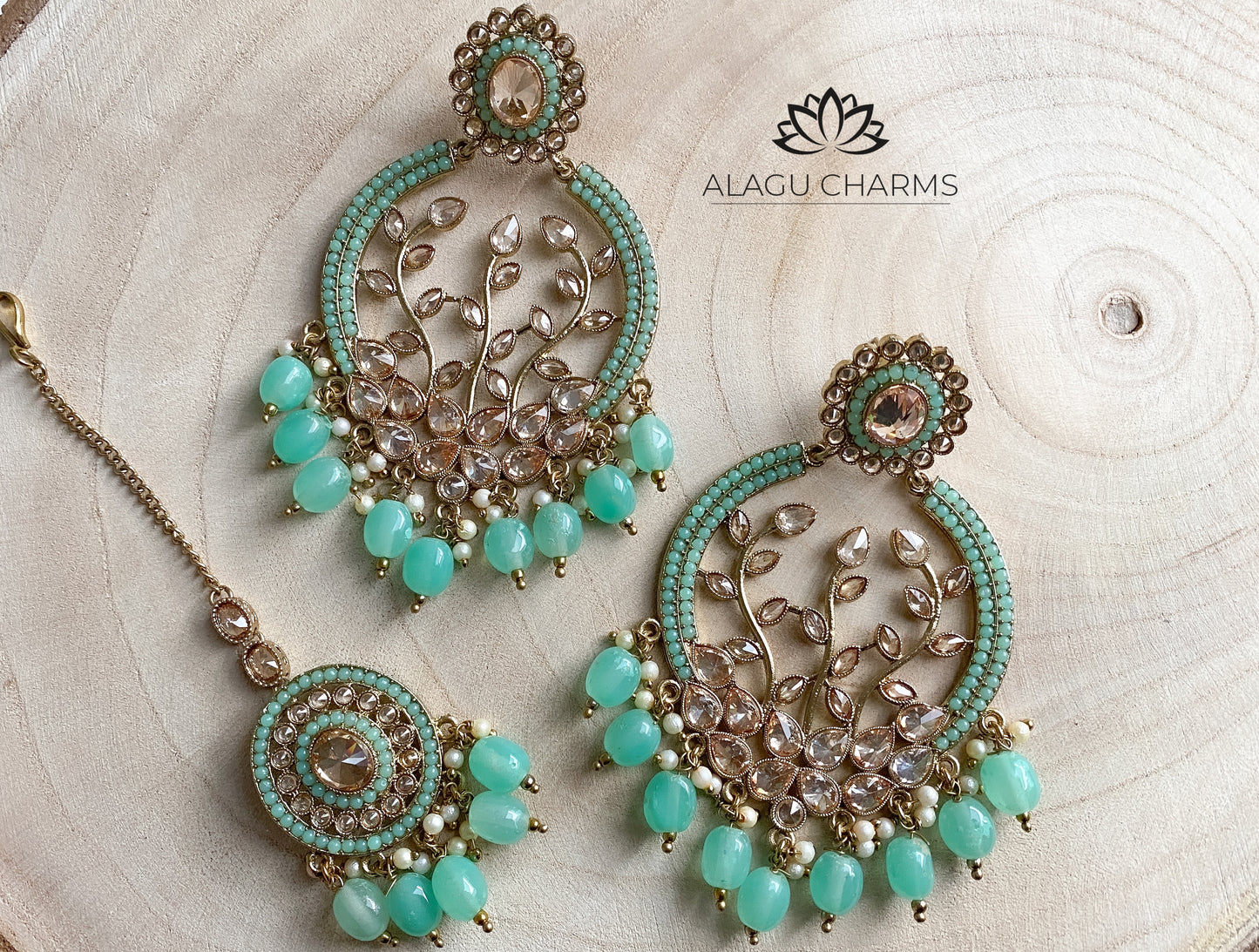 Diya- Mint Green Earring Tikka Set