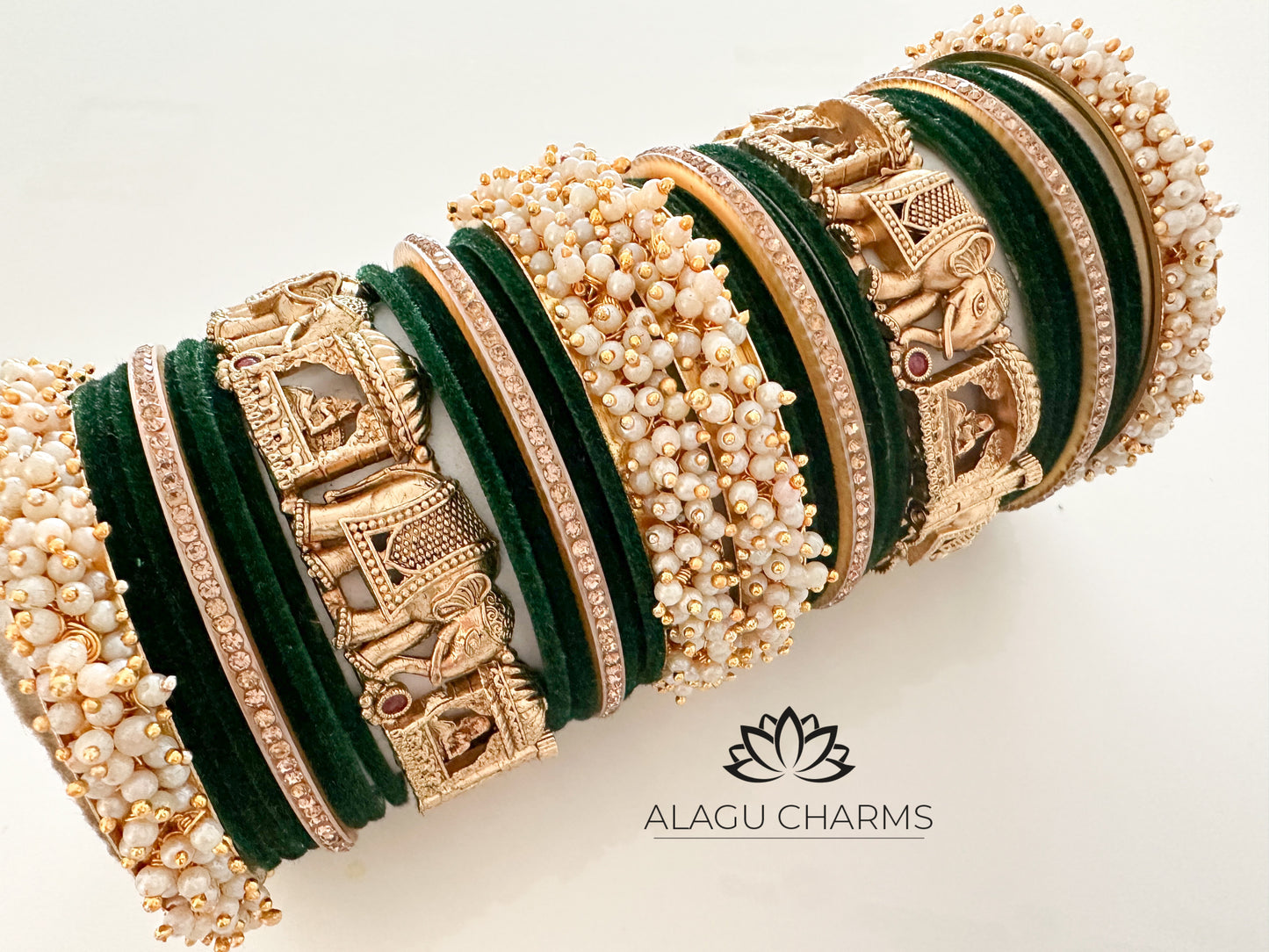 Mangalya- Traditional Wedding Bangles Set for both Arms (Dark Green)