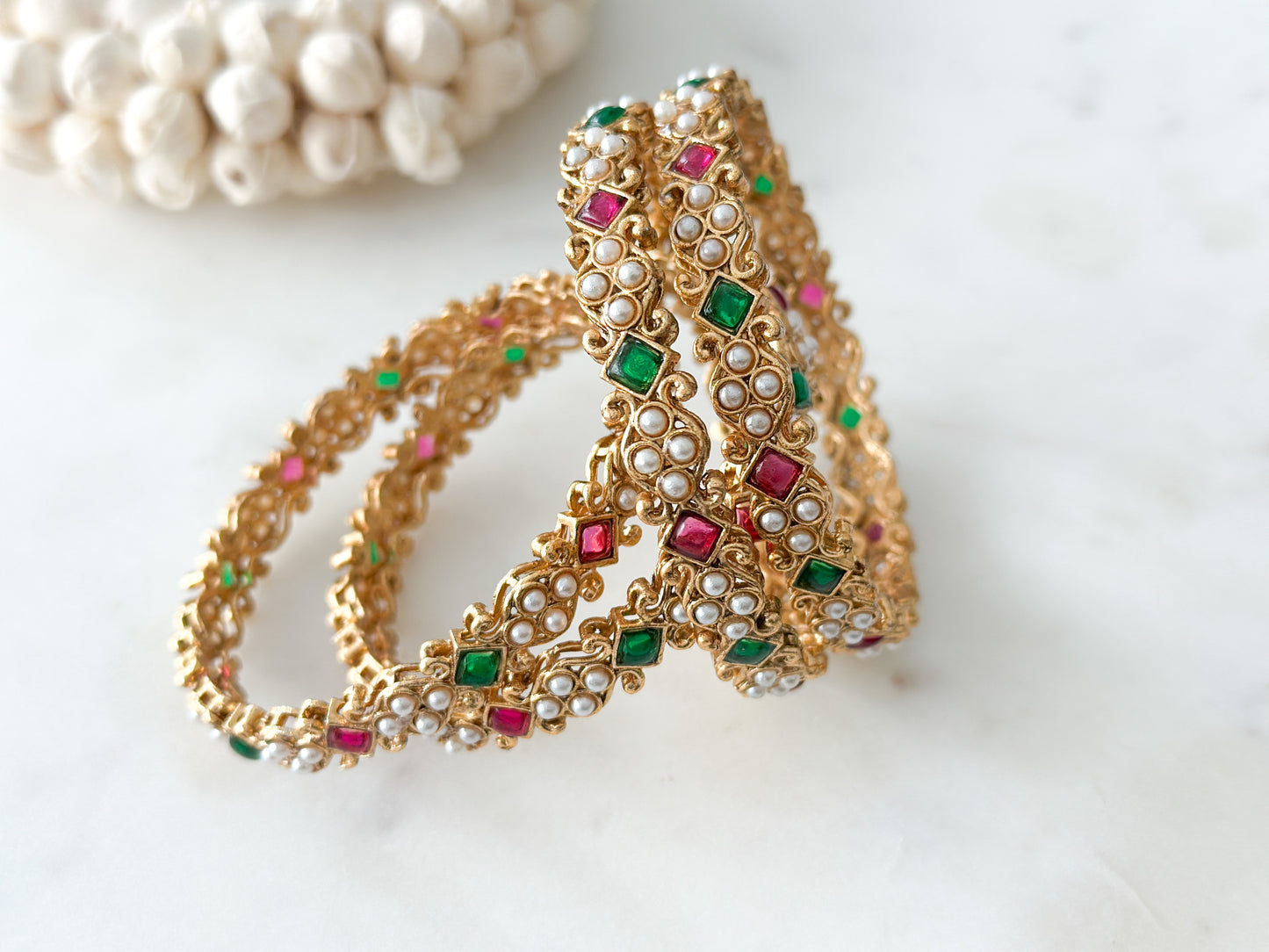Statement bangles with red & green stones