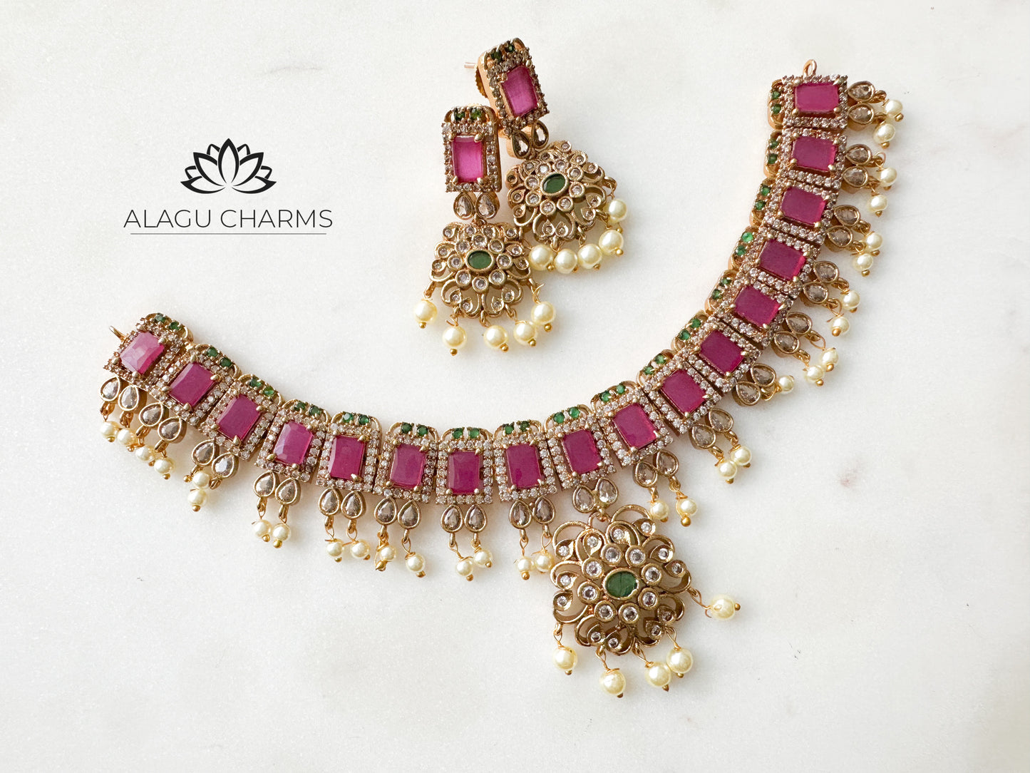 Ruby Green Necklace set