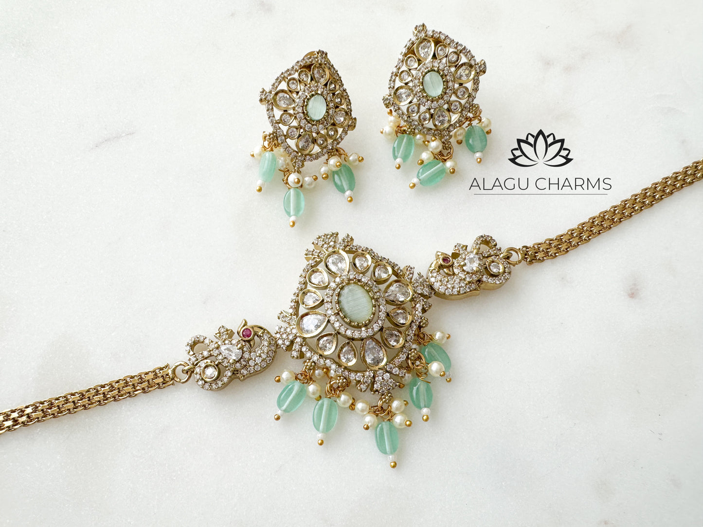 Victorian Necklace Set with Mint Beads