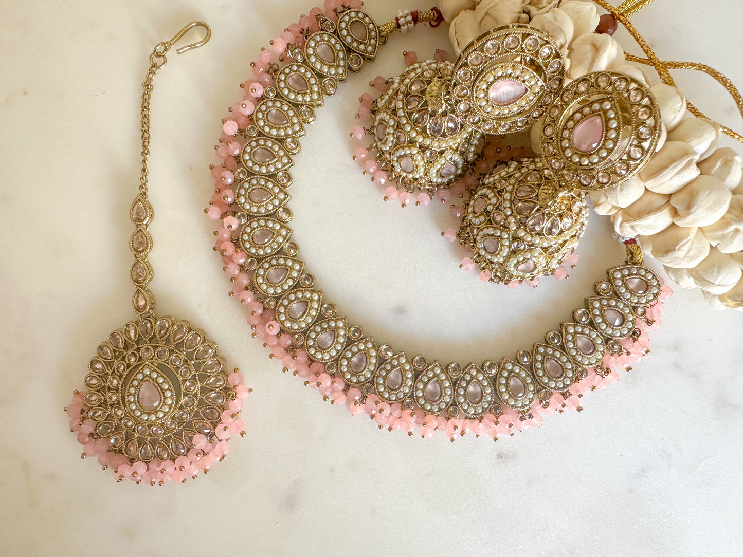 Veena - pink polki necklace set