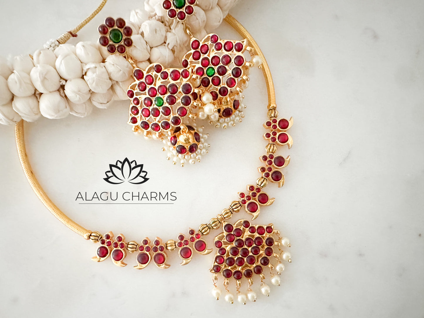 Arakku kemp necklace set (red green)
