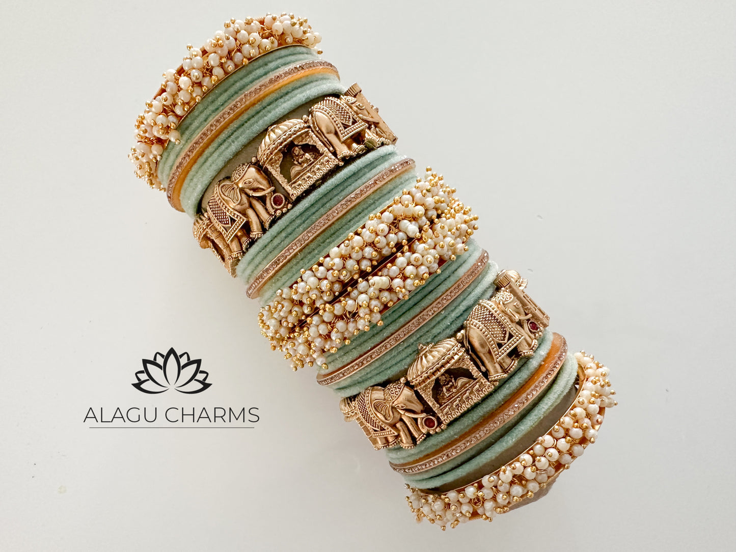 Traditional Wedding Bangles Set for both Arms (Pastel Green)