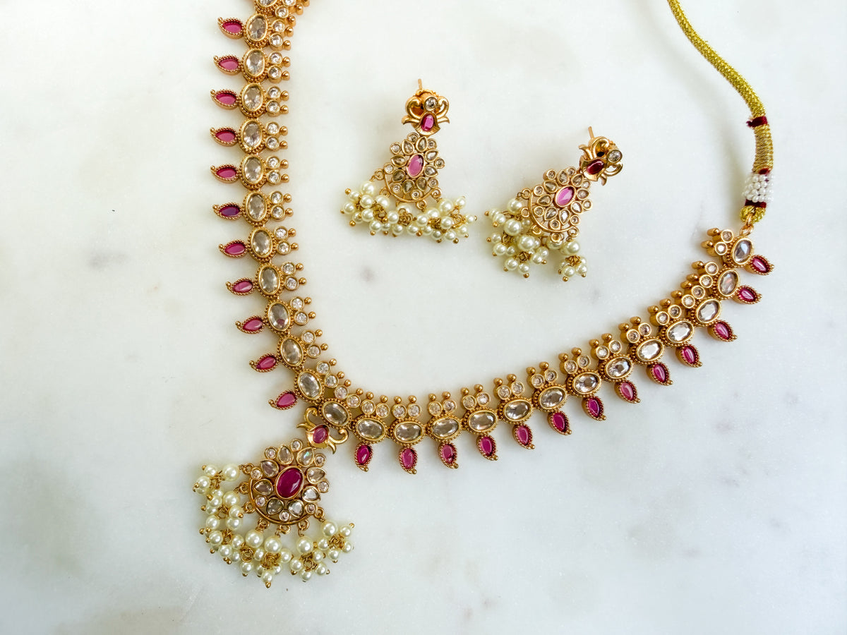 Ruby White Necklace Set