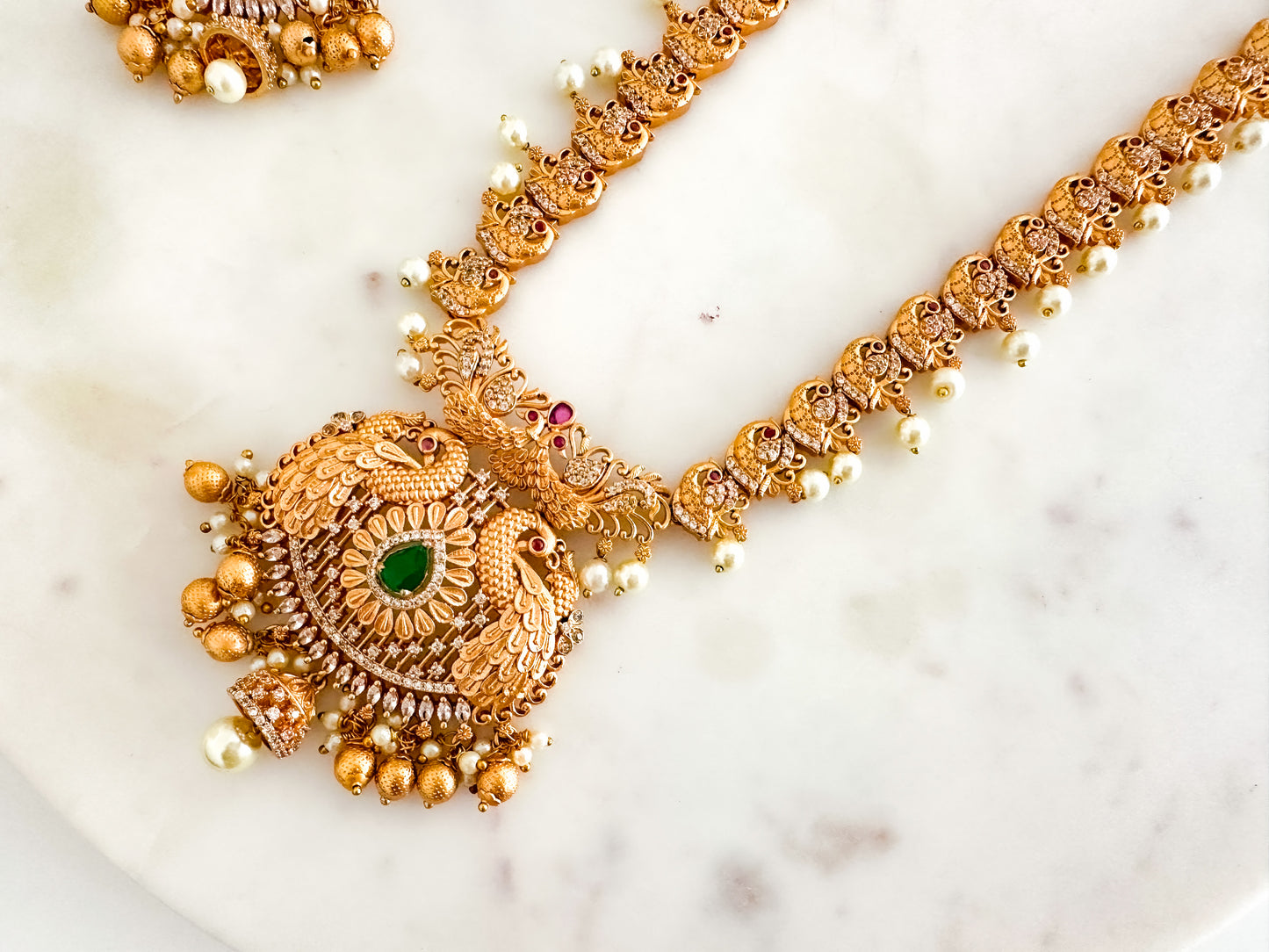 Jamila- Long Chain Set with peacock motifs