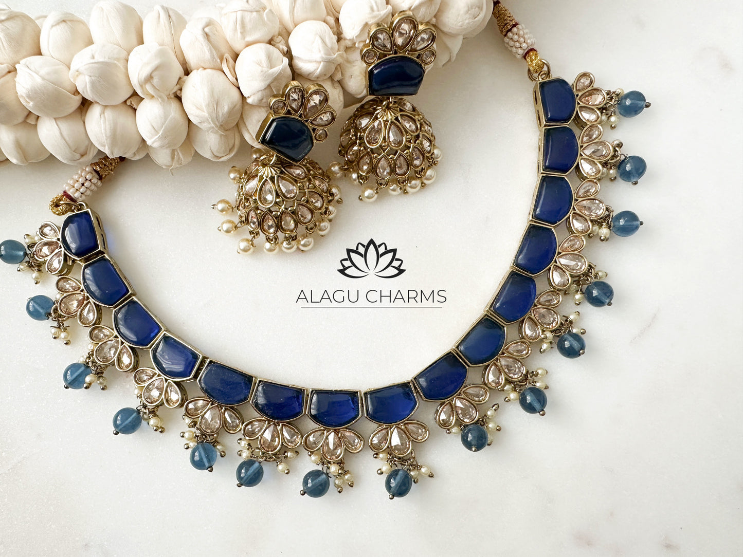 Dansika- Blue Polki Necklace Set