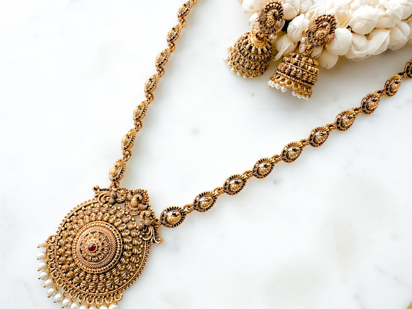 Antique gold long chain set