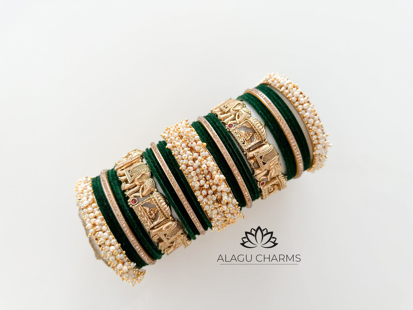 Mangalya- Traditional Wedding Bangles Set for both Arms (Dark Green)