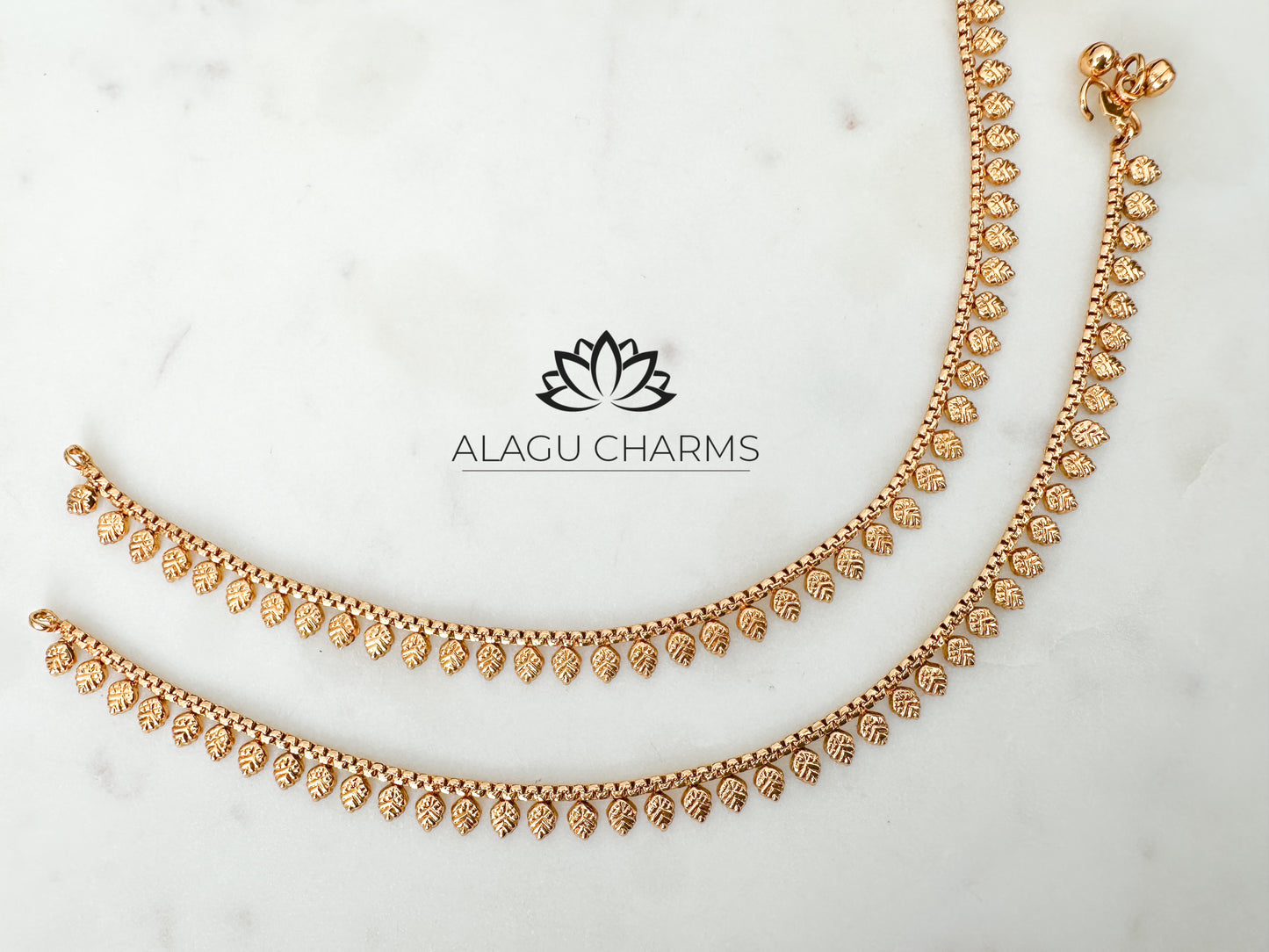 Antique Gold Anklets with Leaf Motifs