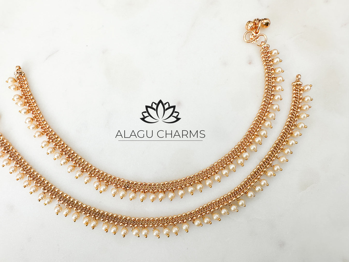 Antique Gold Anklets With Pearls