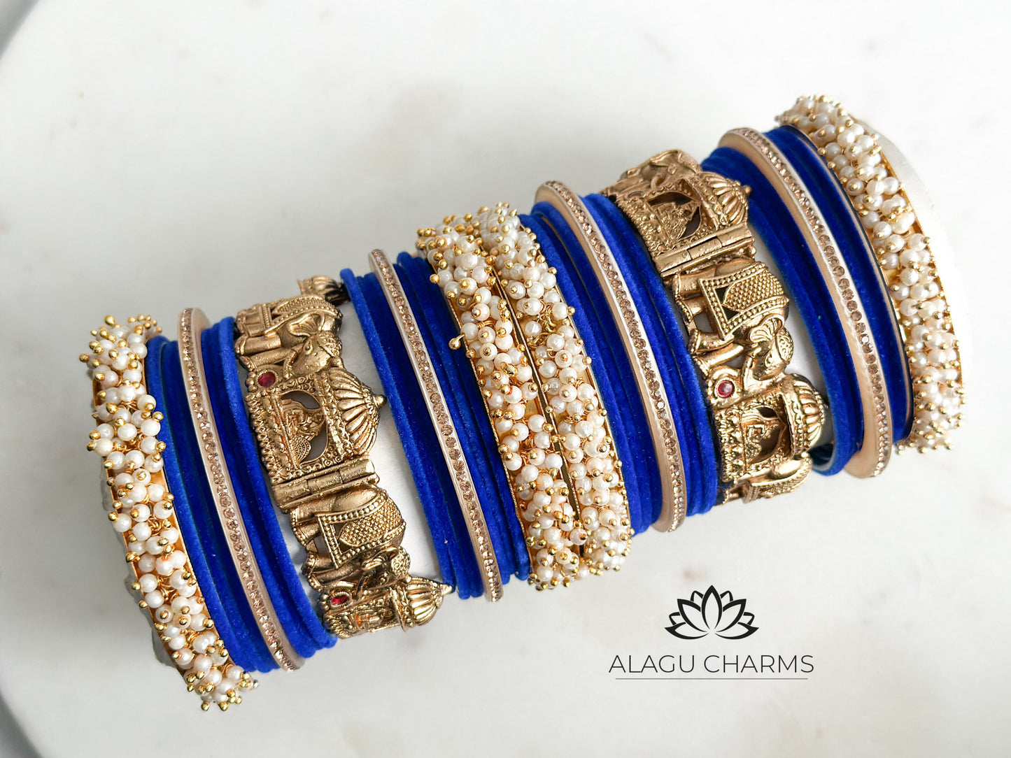 Mangalya- Traditional Wedding Bangles Set for both Arms (royal blue)