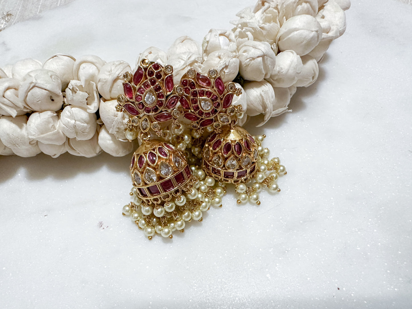 Isai- Lotus jhumka (Ruby)