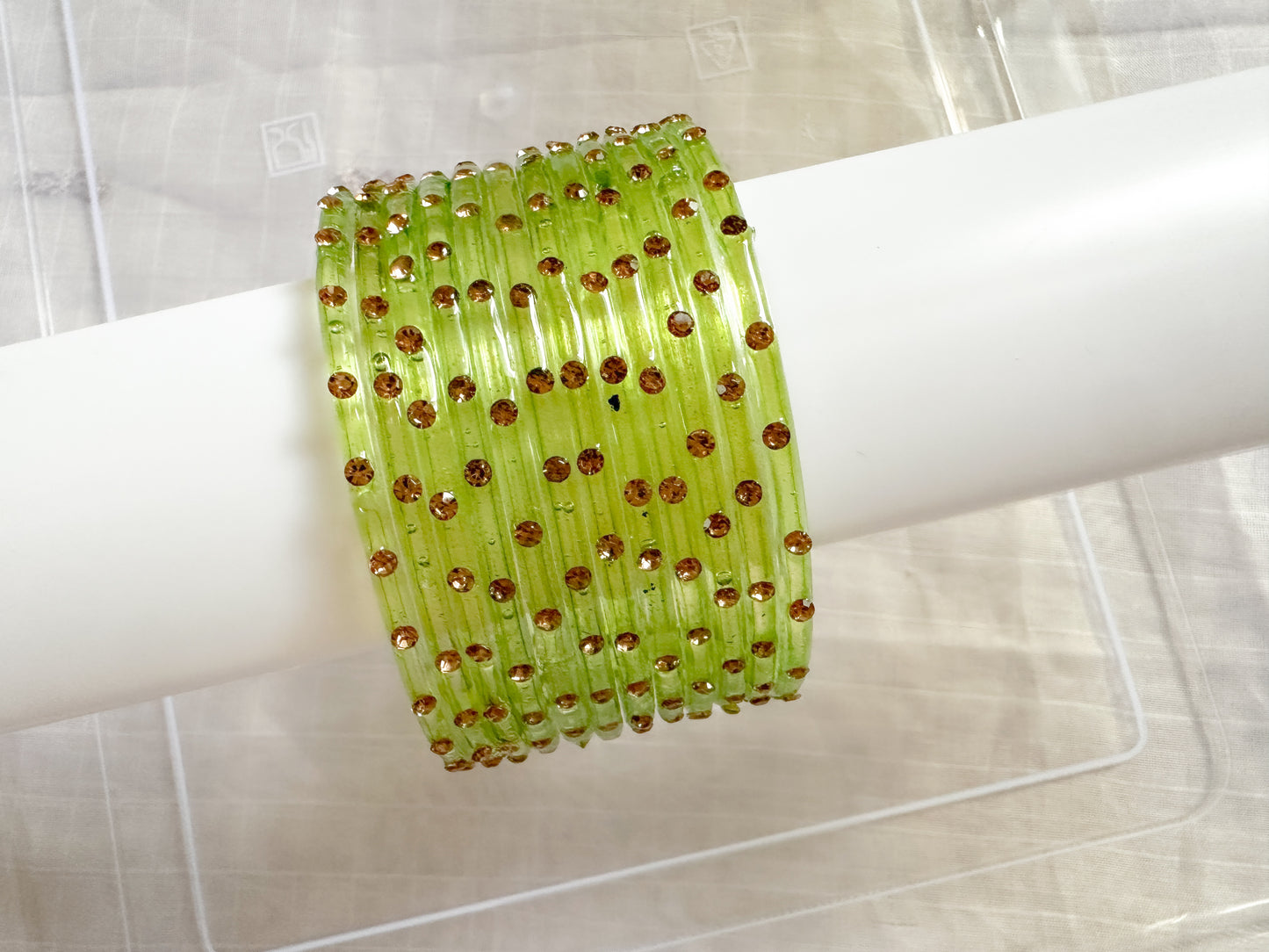 Maya - Glass Bangles with Stones (light green)