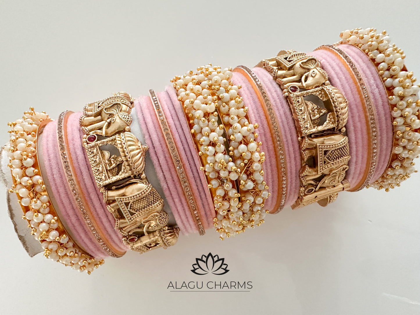 PRE- ORDER- Mangalya- Traditional Wedding Bangles Set for both Arms (Pastel Pink/ Rose)