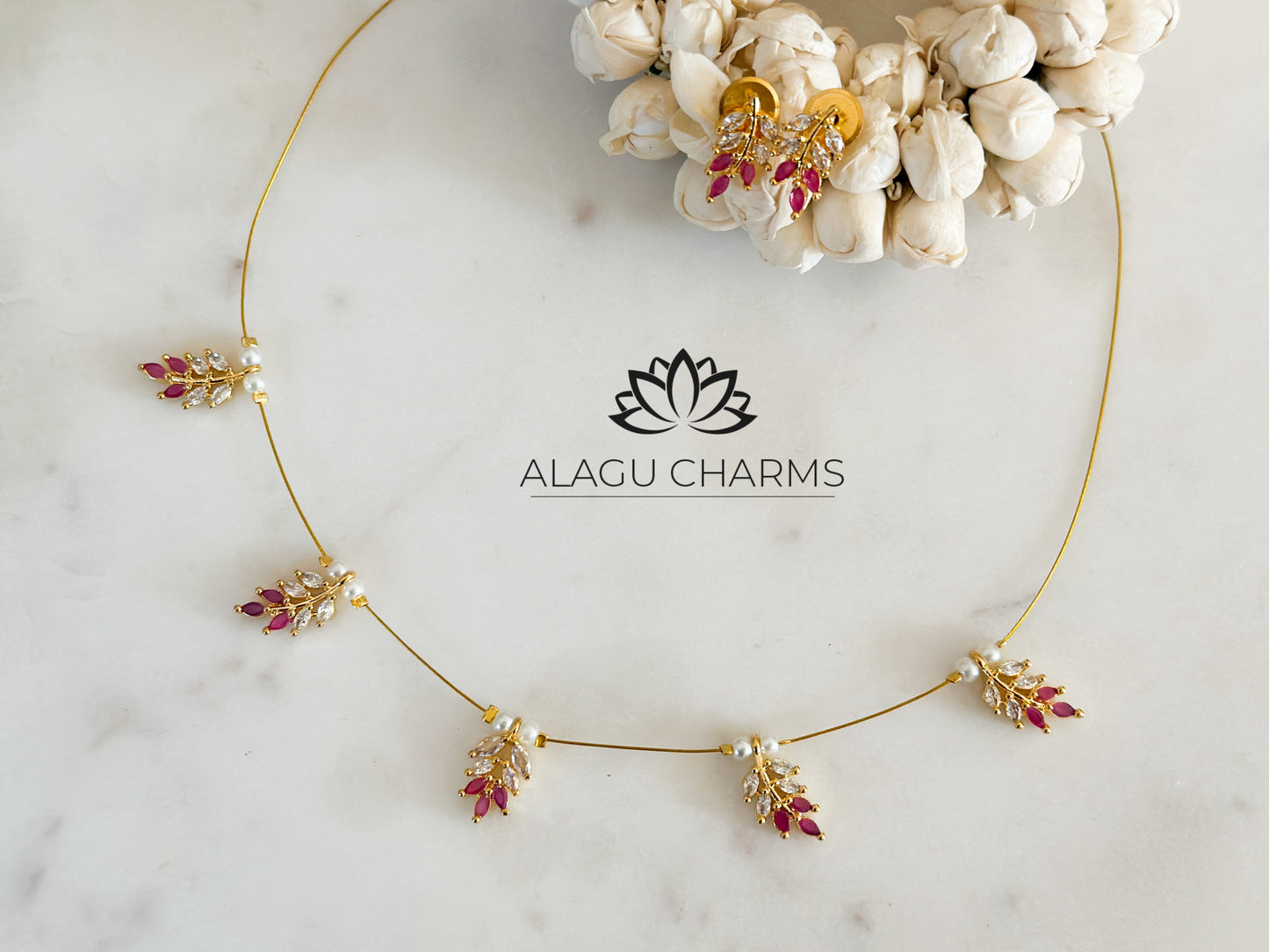 Riya- Invisible Necklace (ruby& clear stone)