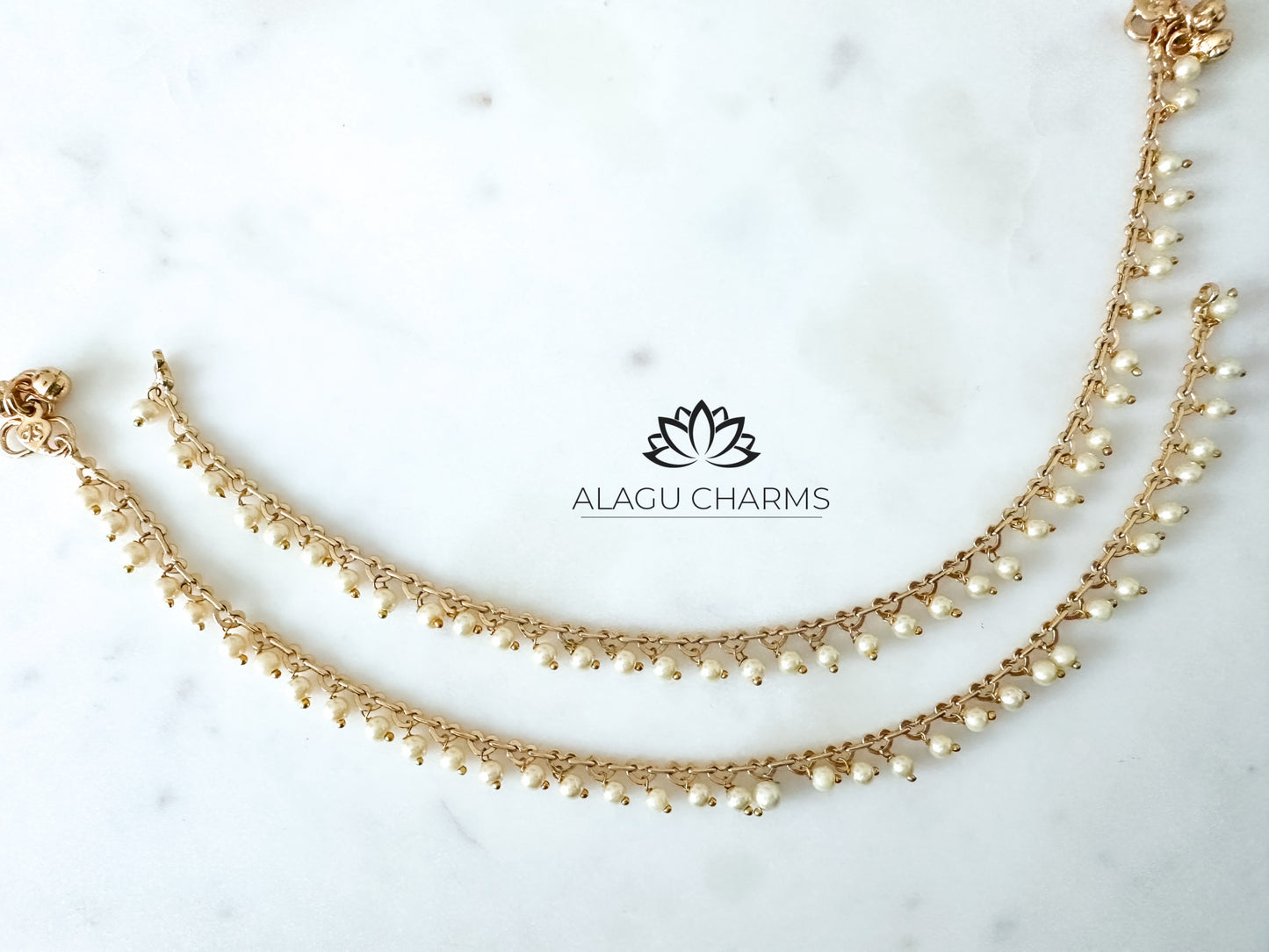 Gold anklets with pearls