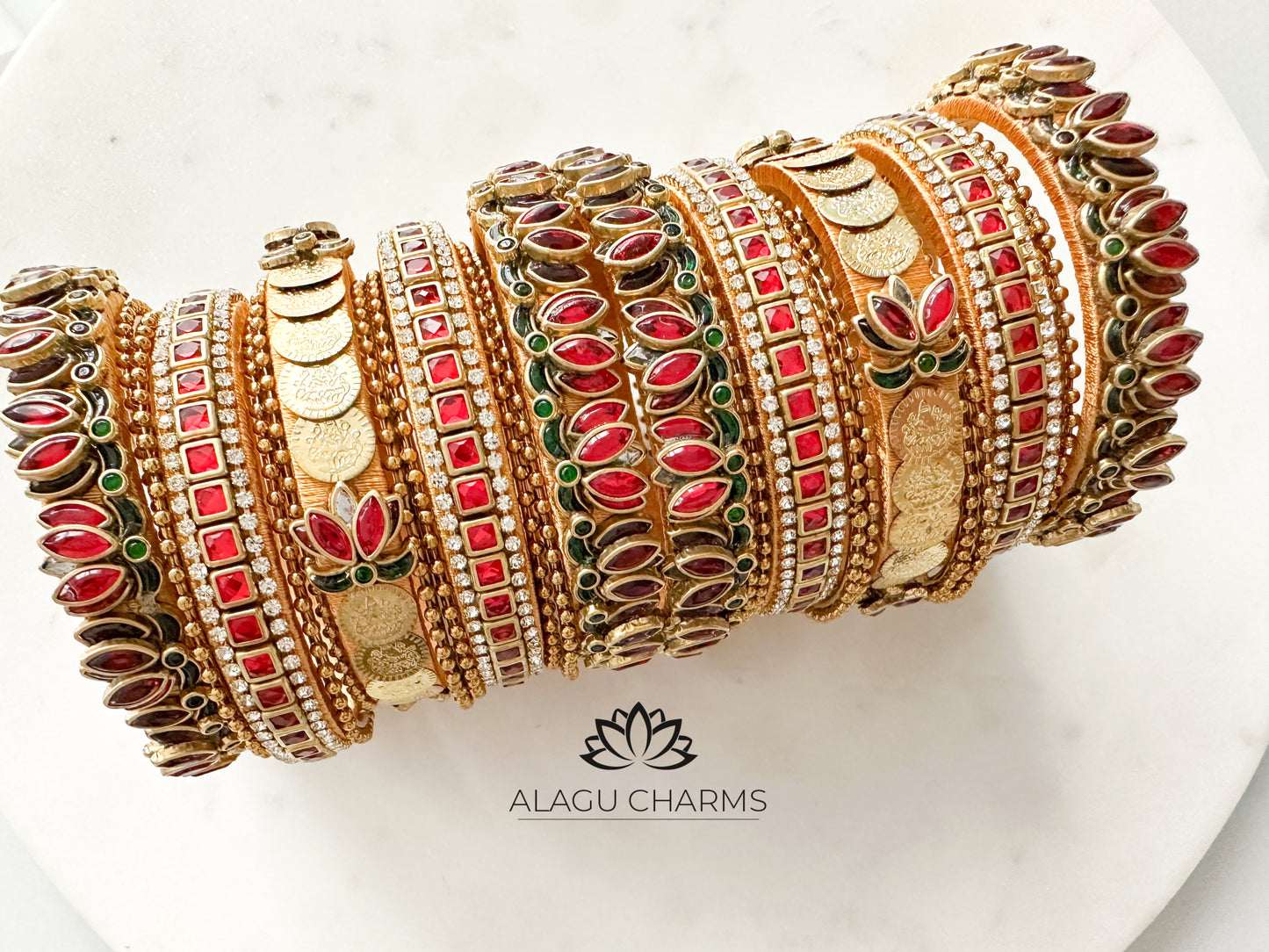 Lotus Bangles Set for both arms (Red Green)