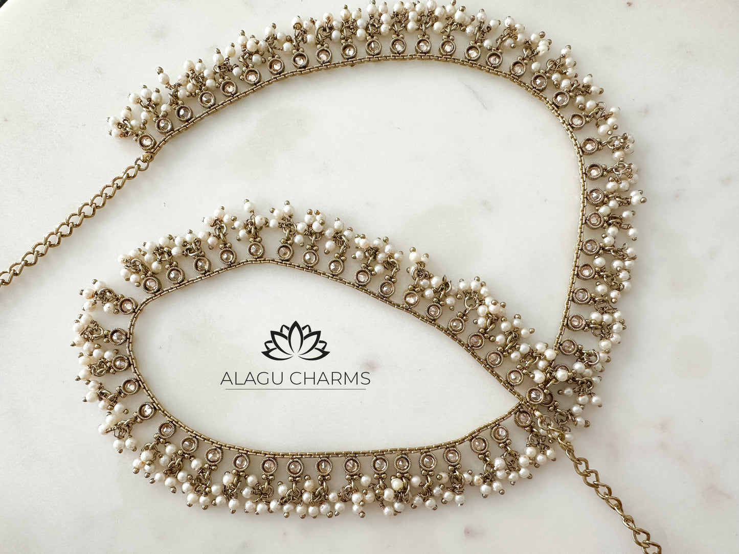 Waist Chain with dangling pearls & Polki stones