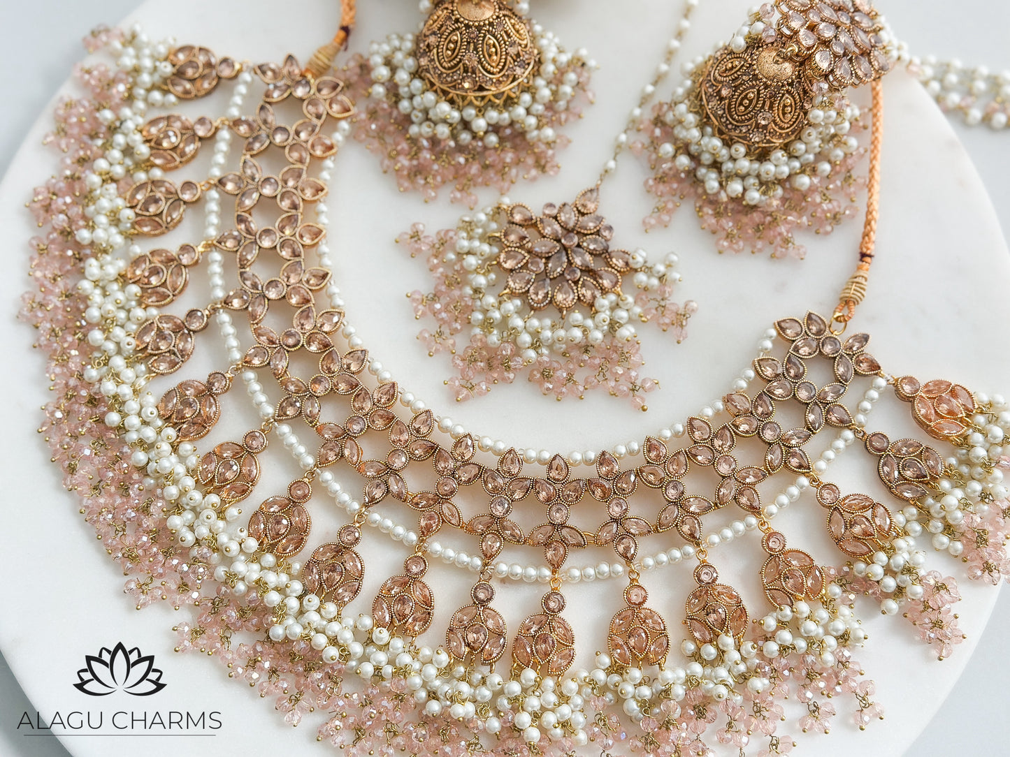Nivi- Grand Polki Bridal Set with blush crystals