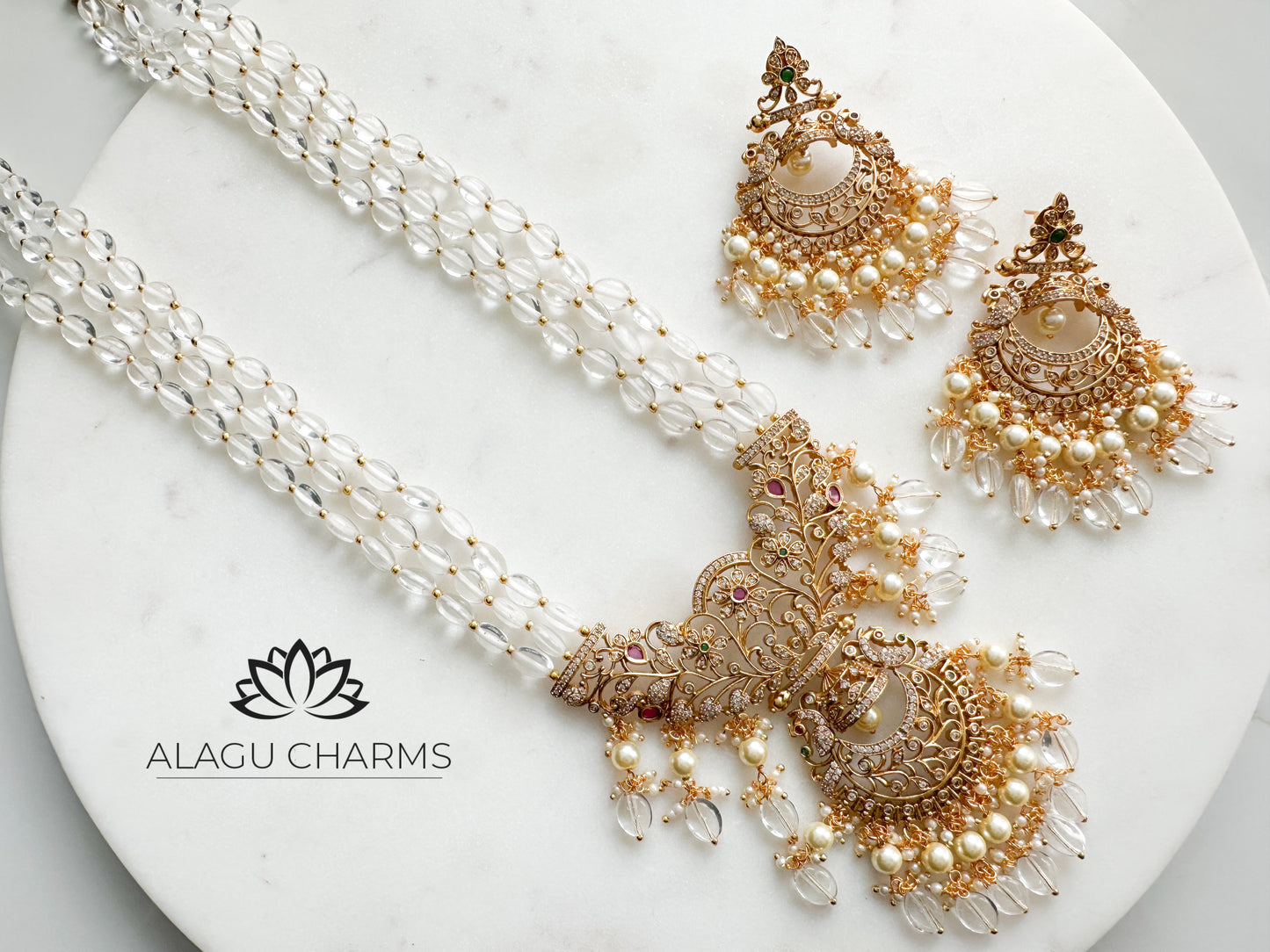 Vajira- Premium Long Chain Set with transparent Beads