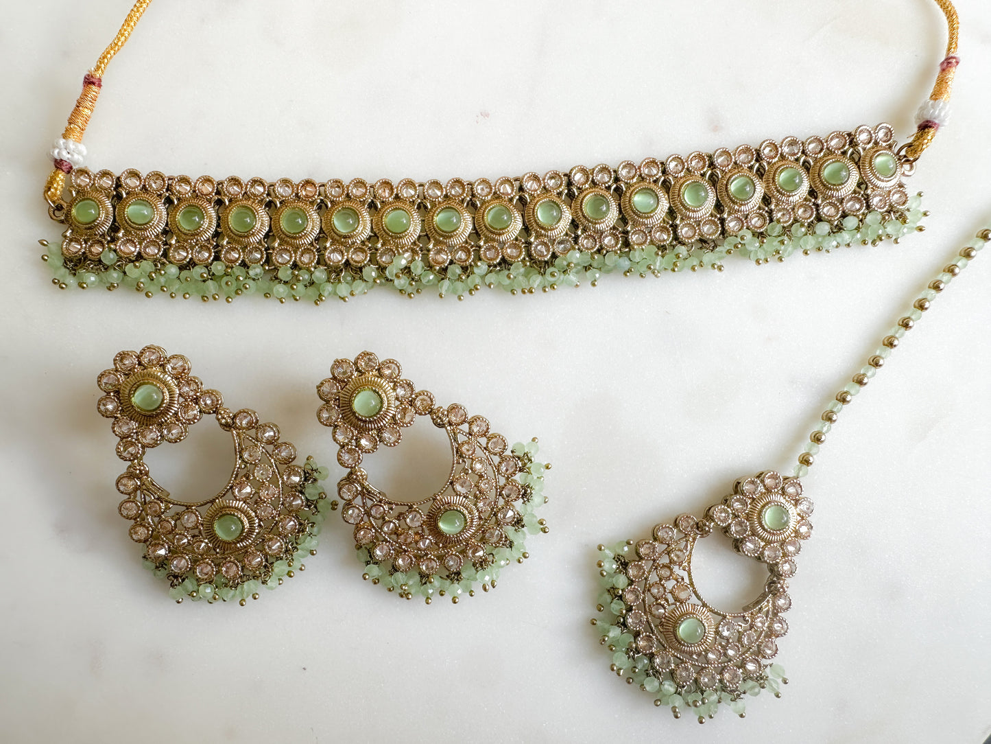 Jane- pastel green polki set