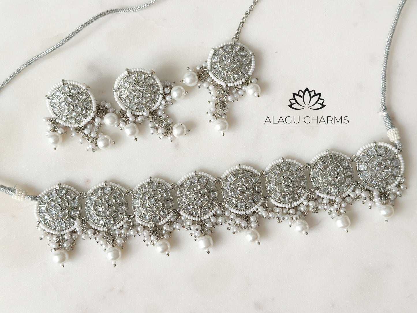 Simran- Silver Polki Choker Set