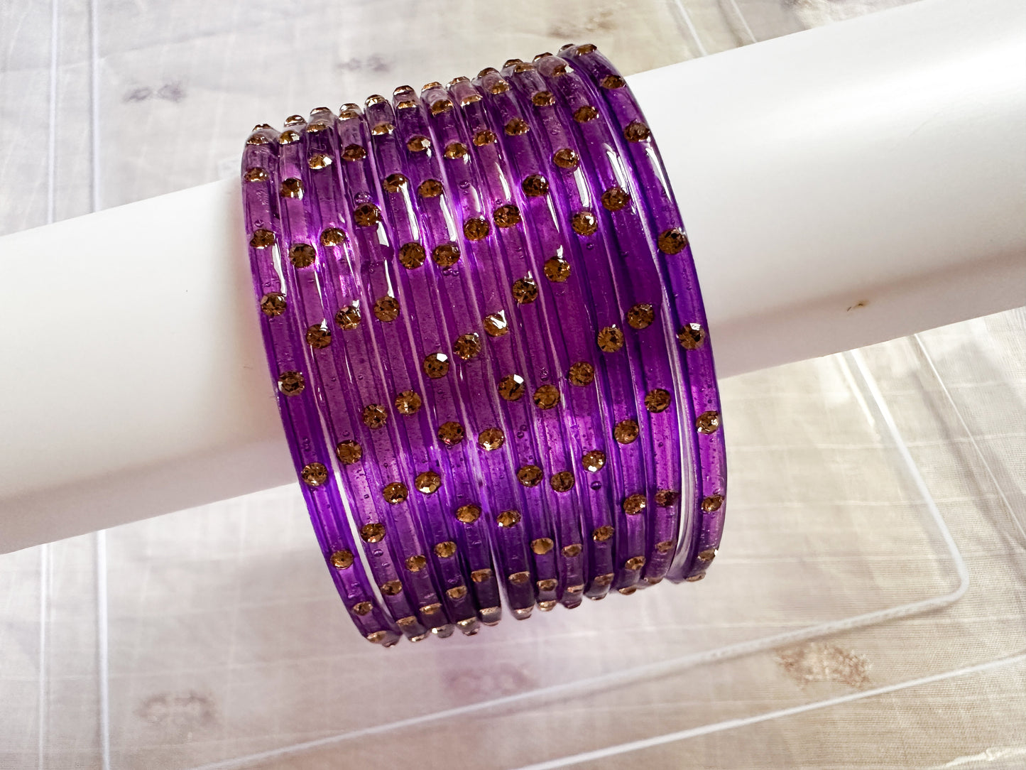 Maya - Glass Bangles with Stones (Purple)