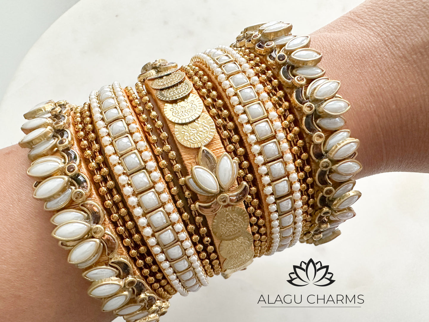 Lotus Bangles Set for both arms (white)