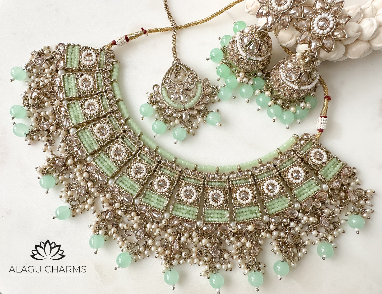 Selina- Mint Green Polki Bridal Set