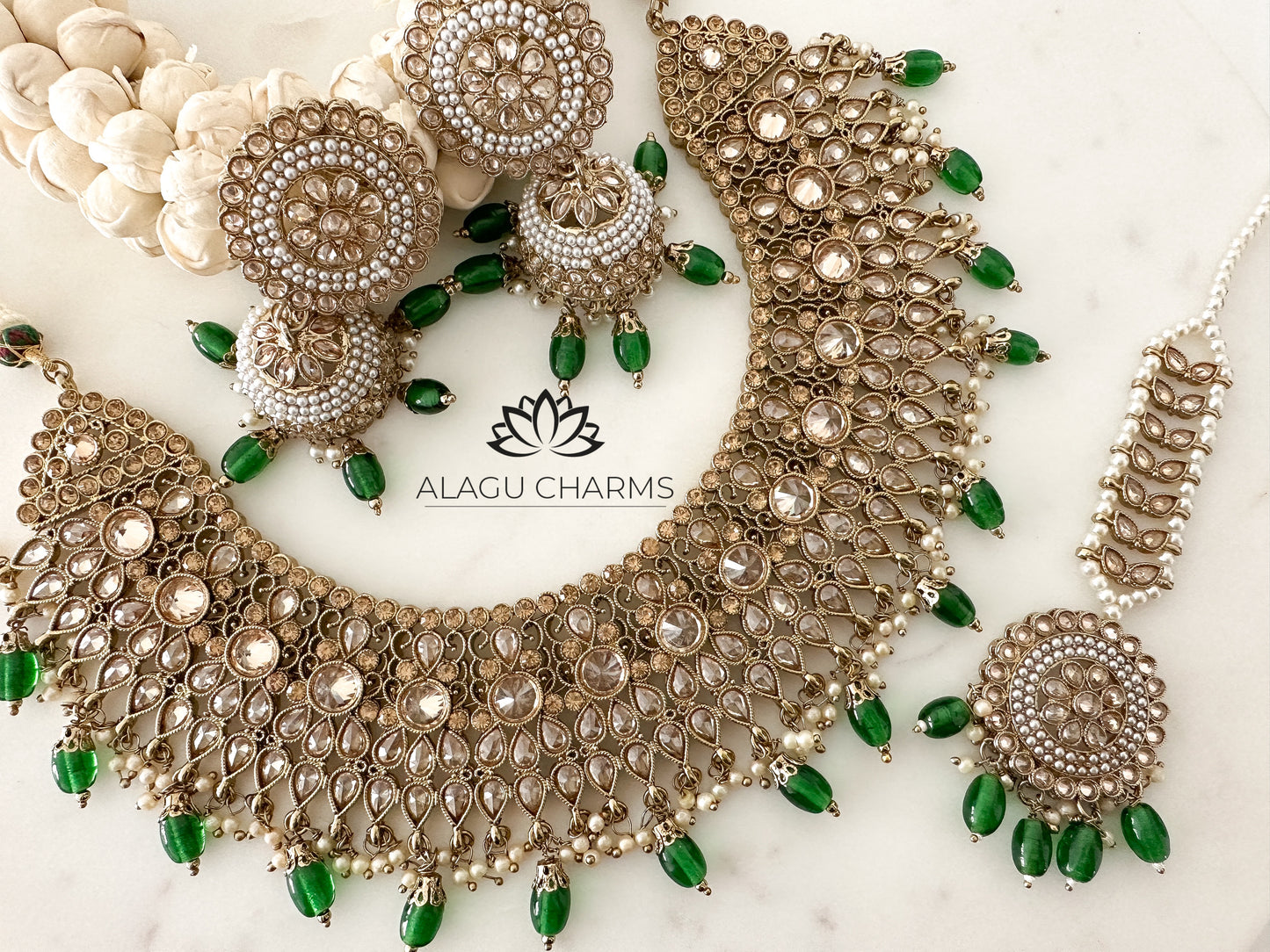 Green Polki Bridal Set