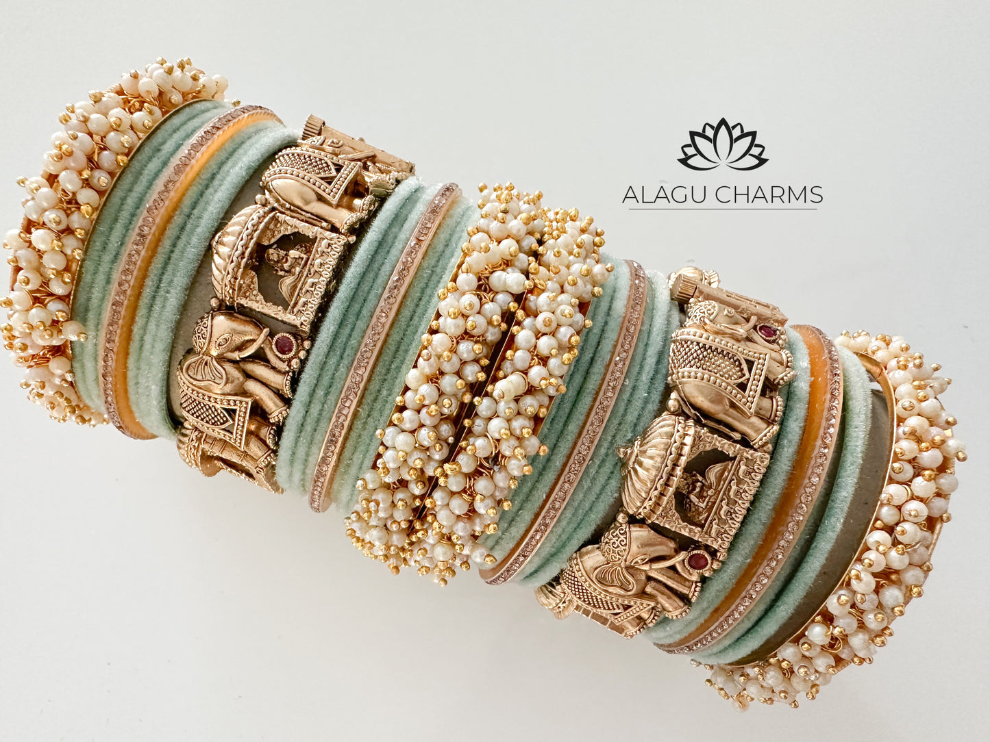 Traditional Wedding Bangles Set for both Arms (Pastel Green)