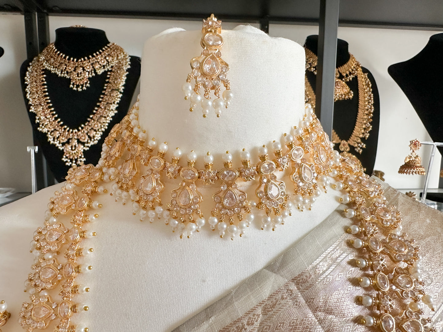 Keerthiga- Gold Bridal Set with Polki stones