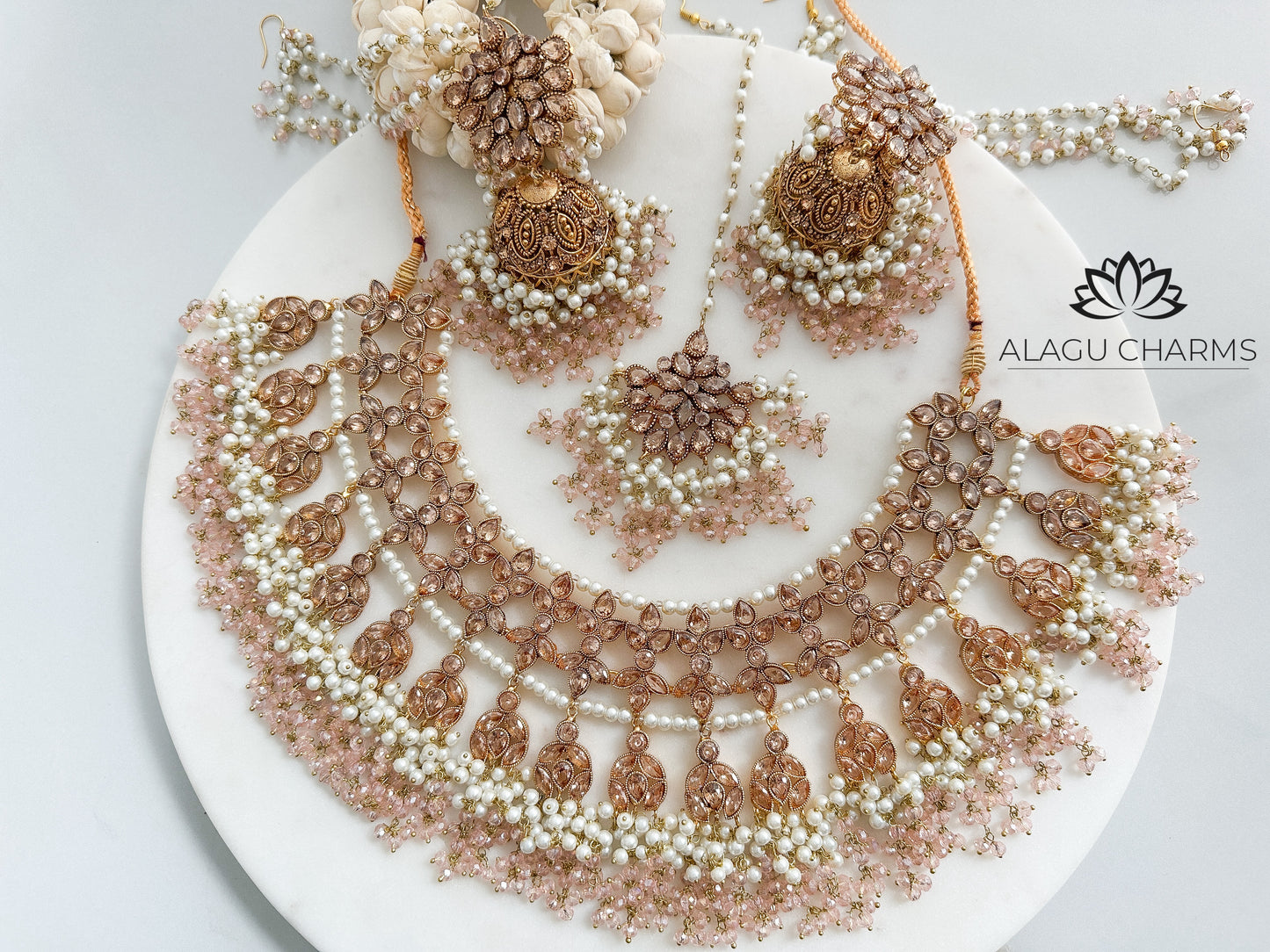 Nivi- Grand Polki Bridal Set with blush crystals