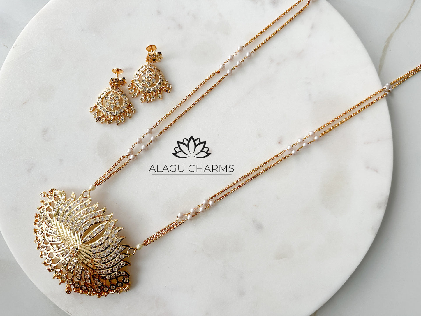 ANBU- Lotus Impon long chain with matching earring