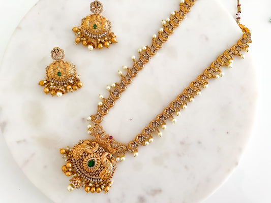 Jamila- Long Chain Set with peacock motifs