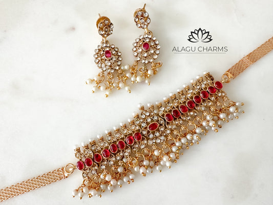 Traditional Choker Set with Dangling pearls