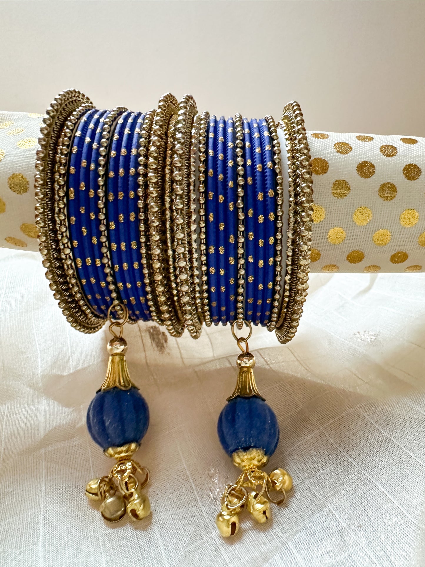 Blue bangles with dots