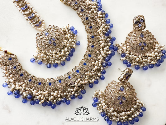 MAHI - Polki Necklace Set with blue details