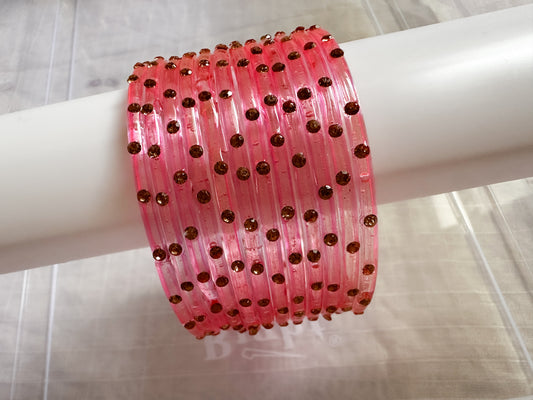 Maya - Glass Bangles with Stones (pink)
