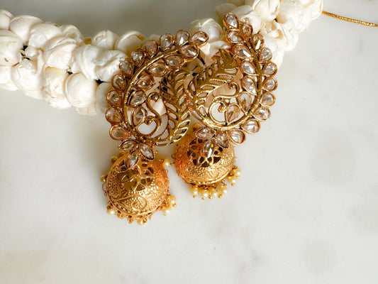 Gold Jhumja with polki stones