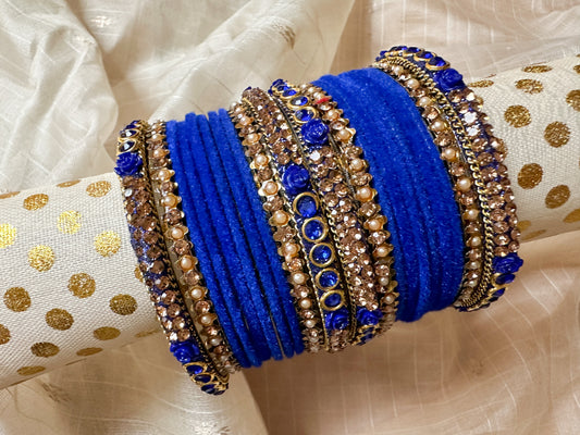 Blue velvet bangles set