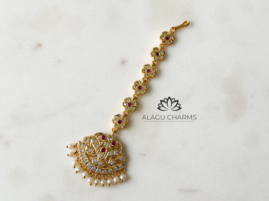 VAIDEHI- Impon tikka with pearls (ruby & clear stone)