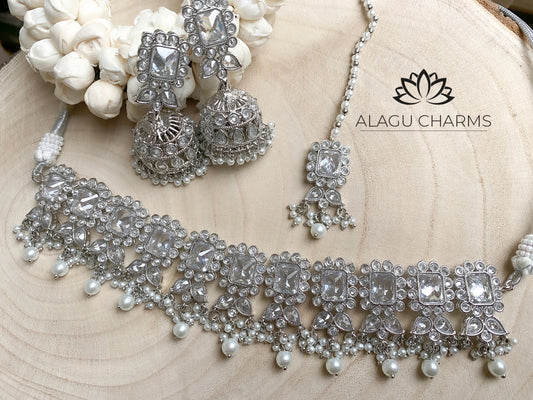 Abisha- Silver Polki Choker Set