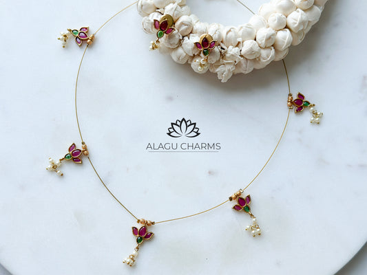 Invisible Necklace set with Lotus motifs