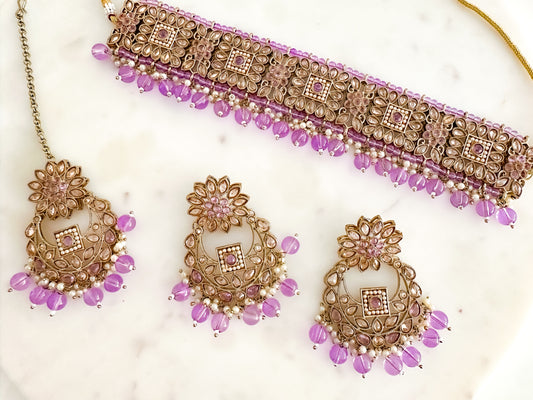 Lavina- Polki Choker Set (Purple)